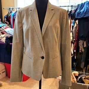 Ann Taylor Gray Pinstripe Single Button Lined Suit Jacket Blazer Size 12